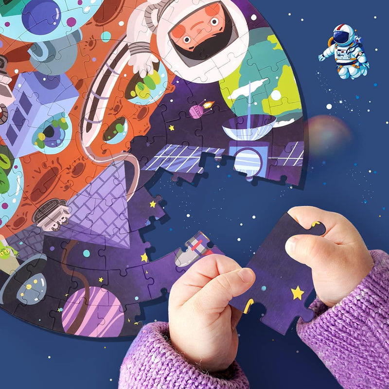 KaeKid 102 PCS Outer Space Planet Jigsaw Floor Puzzle for Kids, Learning Educational Preschool Toy Gifts for Boys Girls Ages 4-8