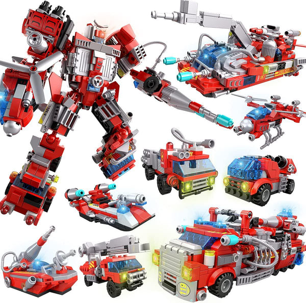 KaeKid Robot Building Toys for Kids 6 7 8 9 10 Year Old, 9 in 1 Fire Engine Truck STEM Construction Toys Set, Building Educational Gift Toys for Kids Boys Girls