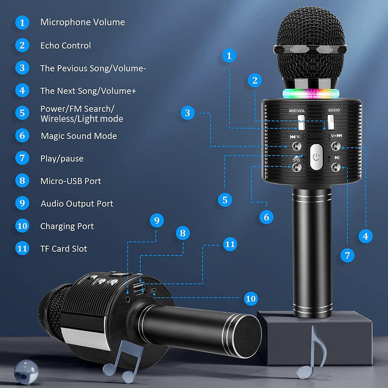 FISHOAKY Karaoke Microphone, Bluetooth Karaoke Machine Kids