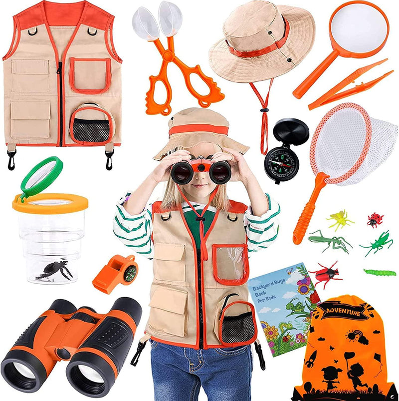 Bug Catcher Kit for Kids Outdoor Explorer Kit Gifts for Boy Girl with  Binoculars, Flashlight, Compass, Magnifying Glass, Sun hat,Critter Case and  Butterfly Net for Camping Hiking 