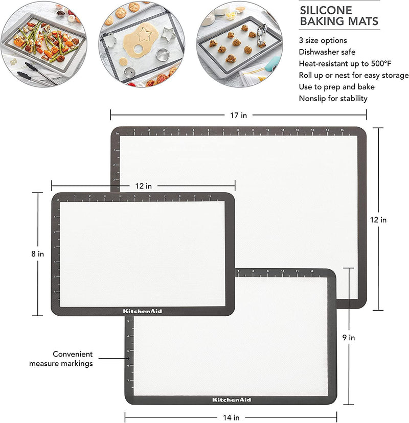 KitchenAid Silicone Baking Mat, 9x14-Inch, Gray