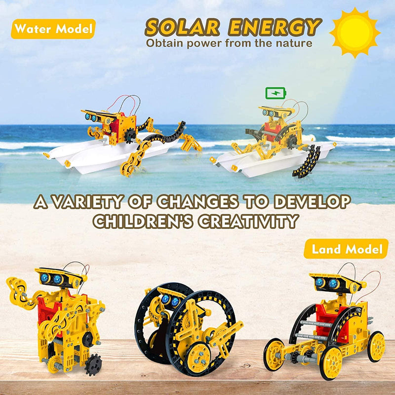 KooQii Upgrade STEM 12 in 1 Education Solar Robot Toys, Solar and Cell Powered 2 in 1 DIY Building Learning Science Experiment Kit for Kids Aged 8-12 and Older