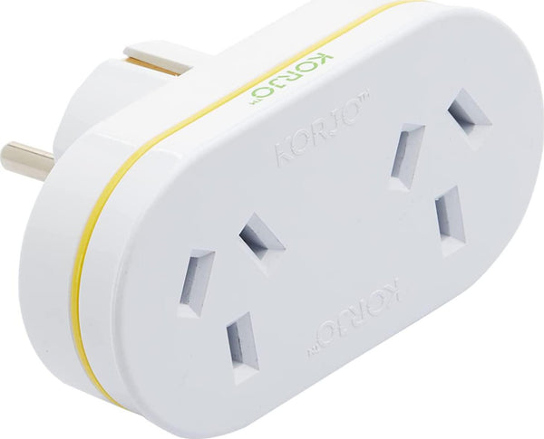 Korjo EU Double Power Adapter, 2X AUS/NZ Sockets, Use in Europe, White