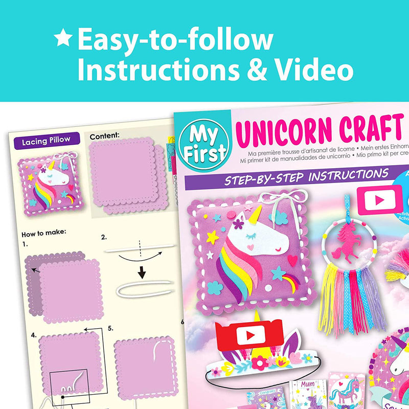 KRAFUN Unicorn Arts & Crafts Kit for Girls Beginner, Includes 6 Creative  Activities, No Sew Lacing Pillow, Sew, Coloring, Dreamcatcher, Mosaic  Charm