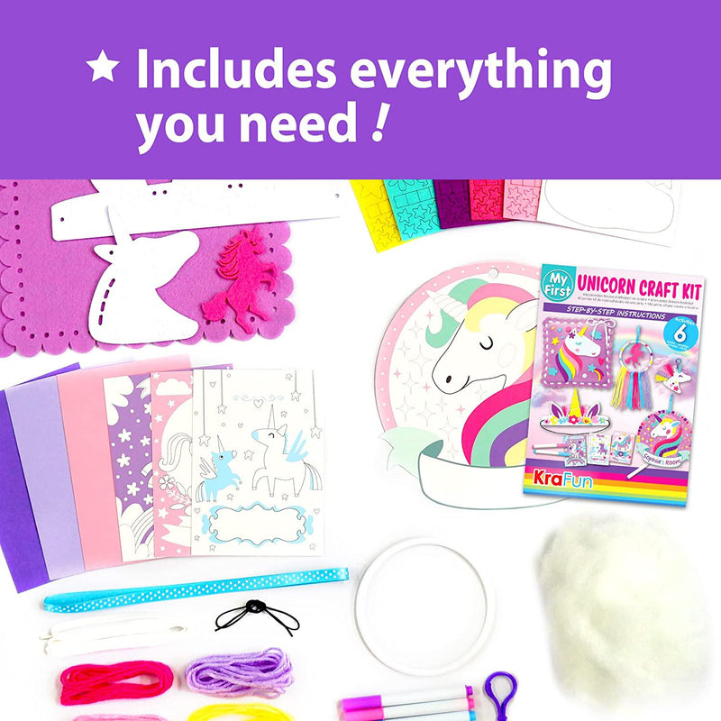 KRAFUN Unicorn Arts & Crafts Kit for Girls Beginner, Includes 6 Creative  Activities, No Sew Lacing Pillow, Sew, Coloring, Dreamcatcher, Mosaic  Charm