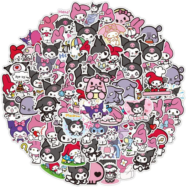 Kuromi Stickers,100 PCS Kawaii Kuromi My Melody Graffiti Vinyl Waterproof Decals for Water Bottles Computer Bicycle Skateboard Luggage Phone Pad Laptop Kids Teens Stickers Pack