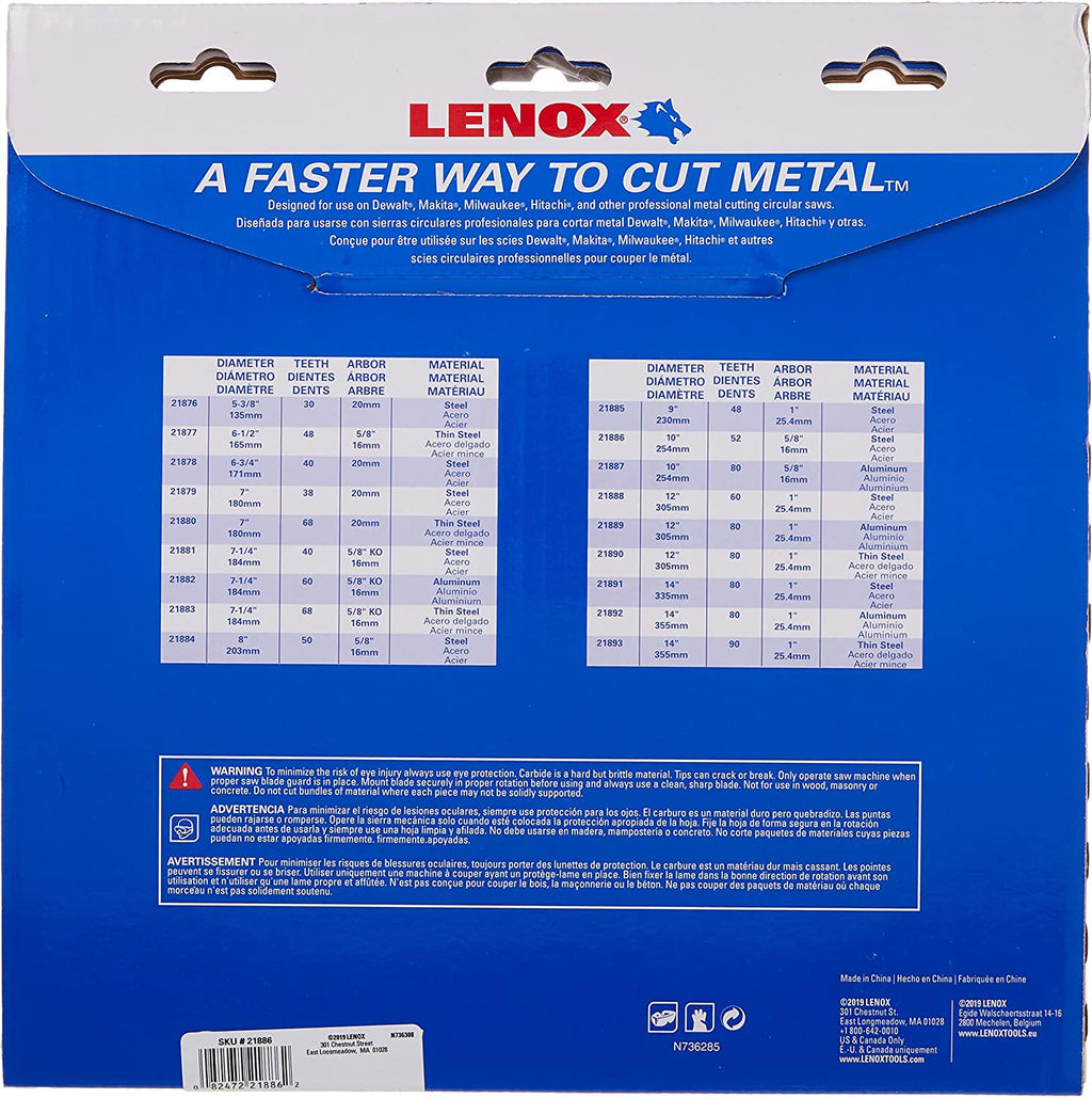 LENOX Tools 10-Inch Circular Saw Blade, Steel-Cutting, 52-Tooth (21886