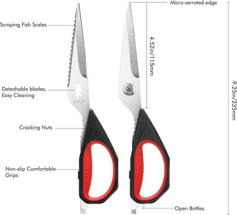 LIVINGO Heavy Duty Kitchen Shears, Come Apart Sharp Stainless Steel Cooking  Scissors 8.5 inch 