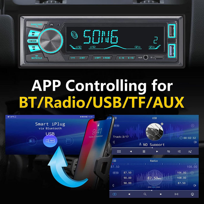LXKLSZ Autoradio mit Bluetooth Single Din mit APP-Steuerung MP3-Player- Unterstützung Freisprechen/USB/FM/AM/TF/AUX-in/EQ-Set, Autoradio-Empfänger  mit Telefonhalterung Externes MIC SWC-Fernbedienung: : Elektronik  & Foto