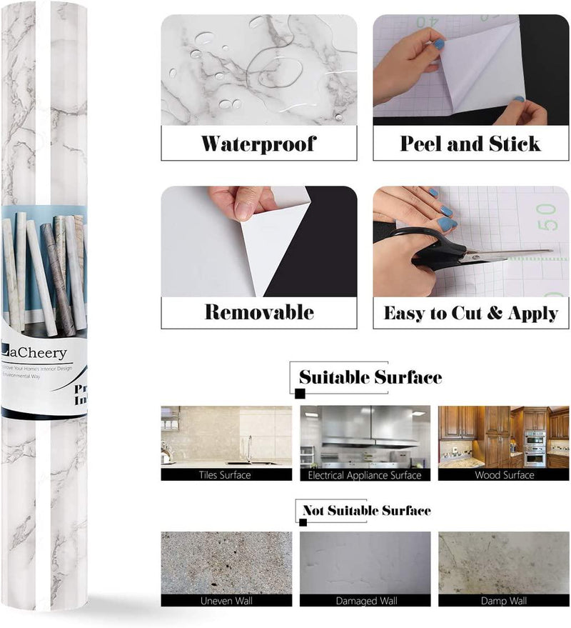 LaCheery Grey Marble Countertop Contact Paper Light Grey Marble Peel and  Stick Wallpaper Self Adhesive Removable Wallpaper for Kitchen Cabinets