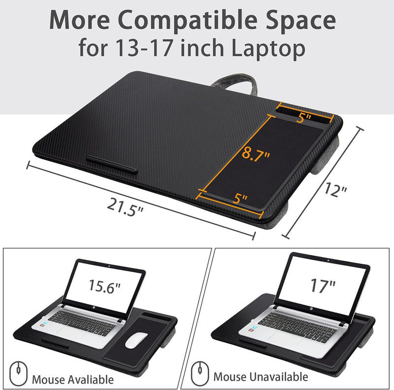 Lap Desk - Portable Laptop Desk with Device Ledge, Mouse Pad and Phone Holder , Fits up to 15.6inch Laptop Tablet Black Laptop Stand for Home Office Writing Desk and Drawing