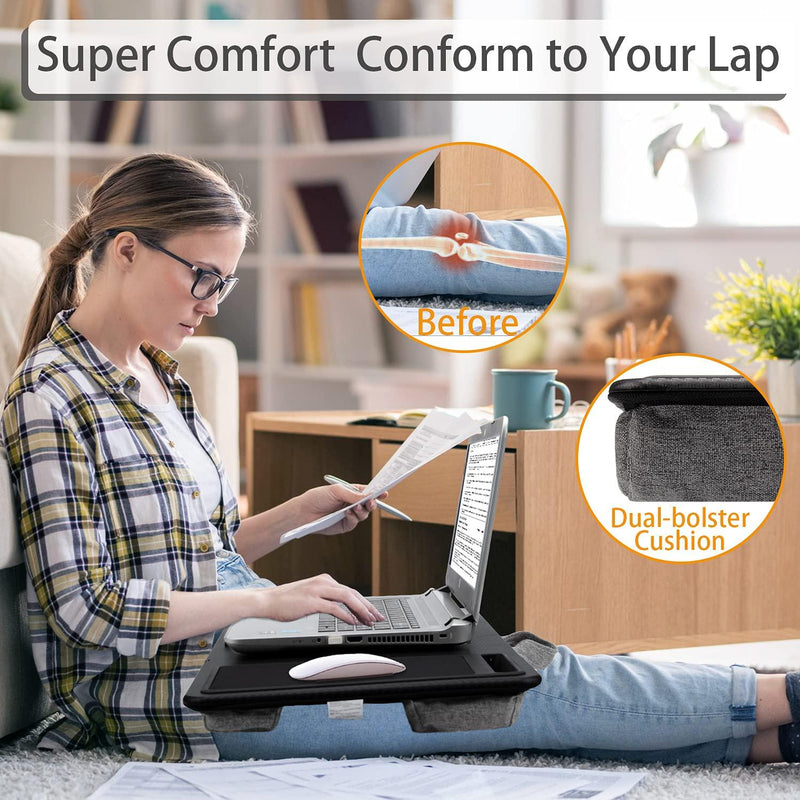 Lap Desk - Portable Laptop Desk with Device Ledge, Mouse Pad and Phone Holder , Fits up to 15.6inch Laptop Tablet Black Laptop Stand for Home Office Writing Desk and Drawing