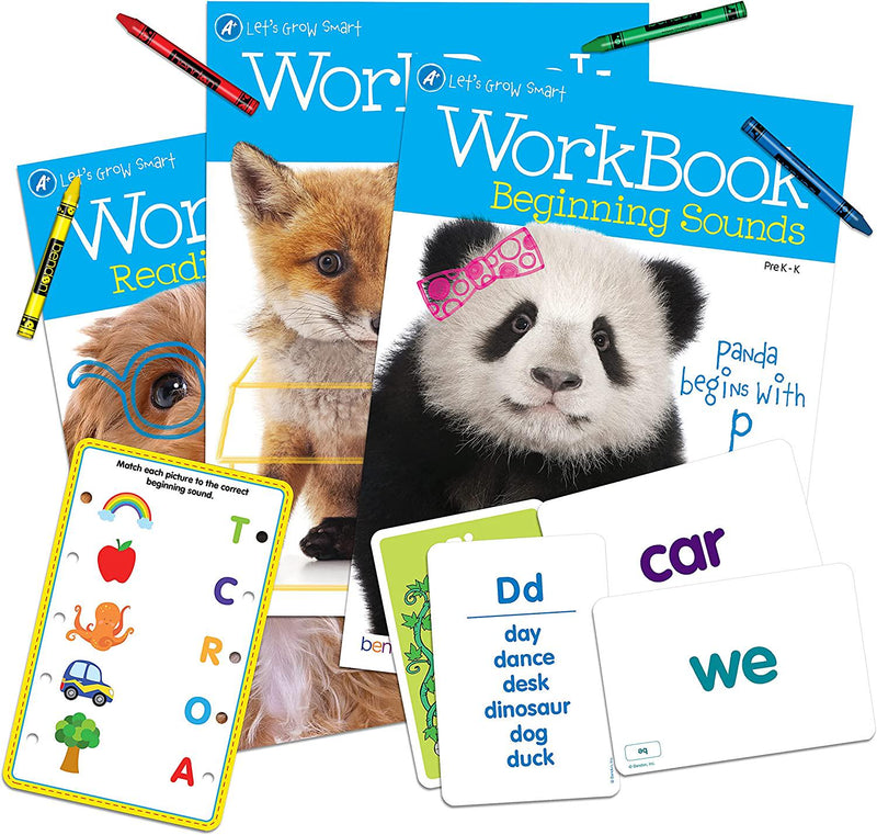 Learn to Read, Reading Readiness Educational Box Set with 3 Early Learning Workbooks, Flash Cards, Crayons and More