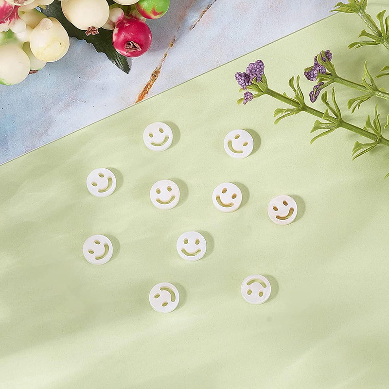 LiQunSweet 10 Pcs Natural Freshwater Shell Cute Cartoon Smiling Happy Face Beads Flat Round Loose Spacer Beads for DIY Making Jewelry or Crafts Supplies