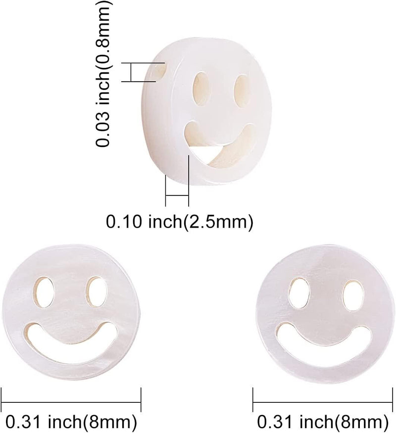 LiQunSweet 10 Pcs Natural Freshwater Shell Cute Cartoon Smiling Happy Face Beads Flat Round Loose Spacer Beads for DIY Making Jewelry or Crafts Supplies