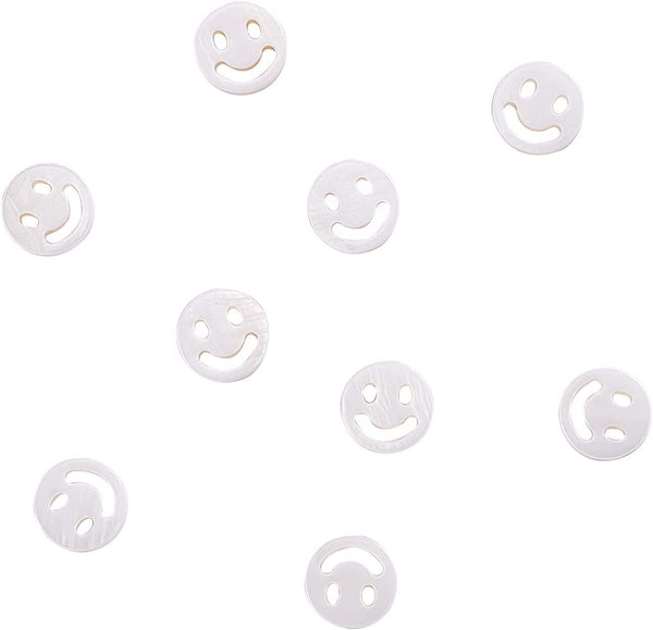 LiQunSweet 10 Pcs Natural Freshwater Shell Cute Cartoon Smiling Happy Face Beads Flat Round Loose Spacer Beads for DIY Making Jewelry or Crafts Supplies