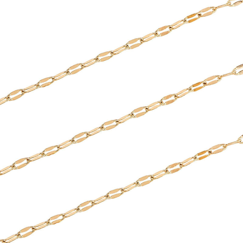 LiQunSweet 16.4 Ft(5 Meters) Golden Plated Stainless Steel Dapped Chains Soldered with Spool for Jewelry Making DIY Craft Accessories - 3.5x1.5mm