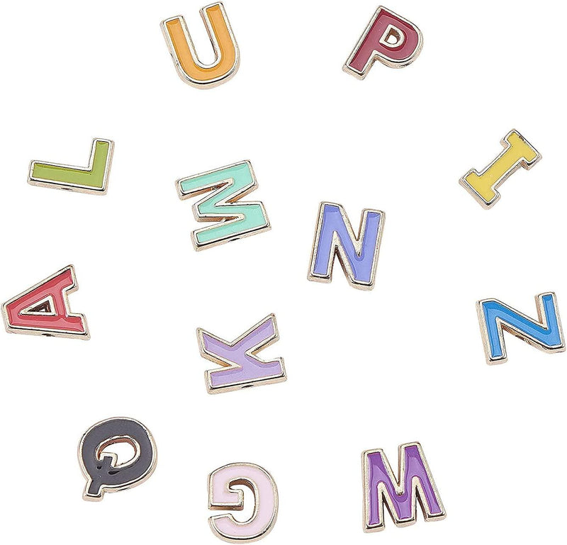 LiQunSweet 50 Pcs Randomly Sent Alphabet Letter Metal Alloy Tiny Enamelled Charming Beads Bulk Lot for Initial Word Jewellery Making DIY Crafting - 9.5x5mm