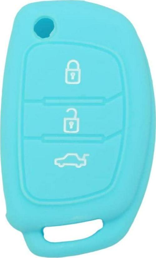 (Light Blue) - Fassport Silicone Cover Skin Jacket fit for Hyundai 3 Button Flip Remote Key Hollow Texture CV9102 Light Blue