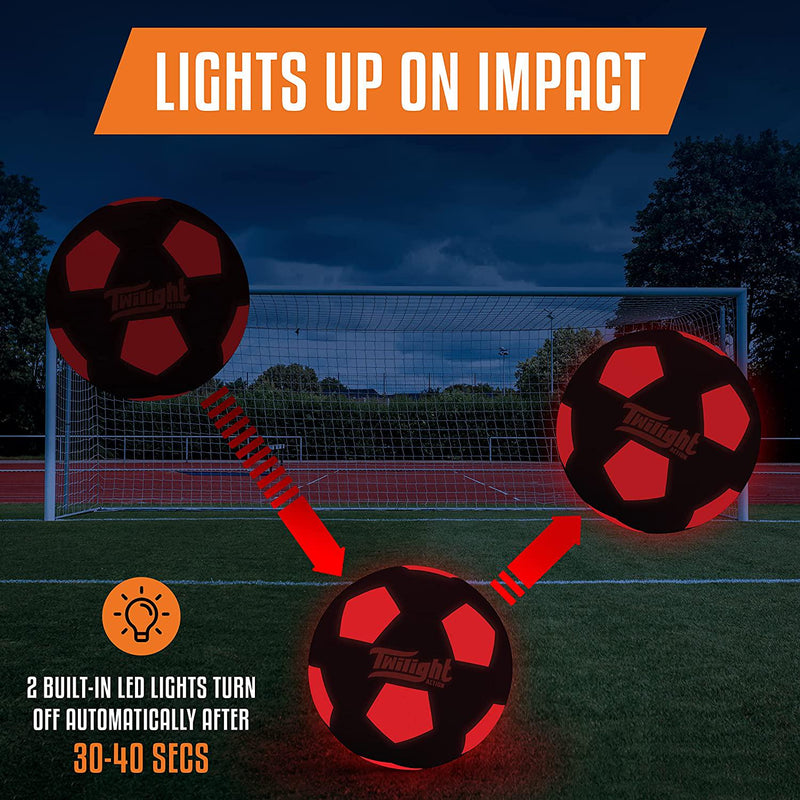 Light Up Soccer Ball Size 5-for Nighttime Play. Two Bright LED Lights Inside with Batteries and Pump Included. Perfect for Boy and Girls Gift
