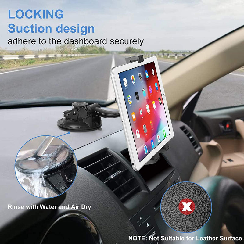 Ipad Holder for Car, Tablet Holder for Car Windshield/Dashboard/Air Vent  Mount, Strong TPU Suciton Ipad Stand, 360° Rotation, for 7- 10.5 Tablets