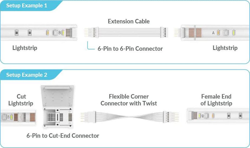 Litcessory 6-Pin to Cut-End Connector for Philips Hue Lightstrip Plus (4  Pack, White - MICRO 6-PIN V4) 