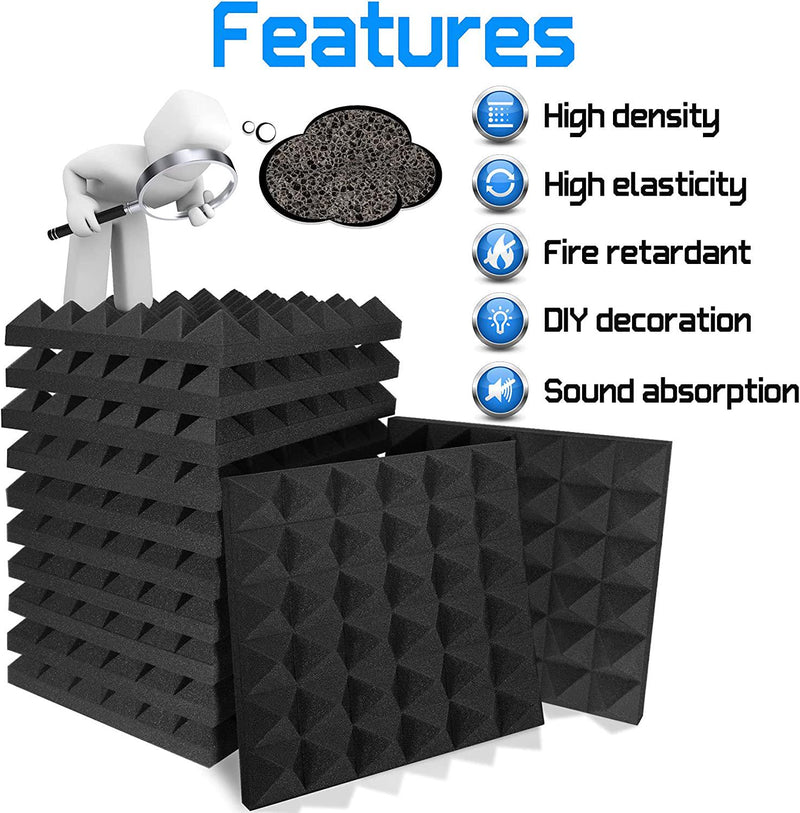 Fstop Labs Acoustic Foam Panels 2 X 12 X 12 Pyramid Sound Absorbing  Panel, Acoustic Panels, Soundproofing Studio Sound Panels Absorption  Treatment