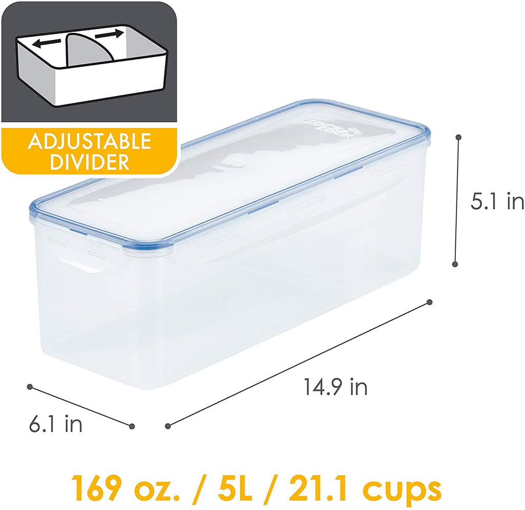 Pantry Bread Box with Divider Clear Food Storage Container Airtight  21.1-Cup