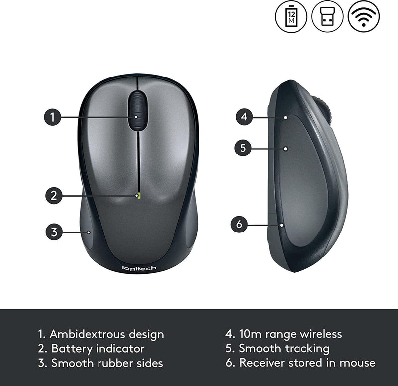 Logitech 910-003384 Wireless Mouse M235 With Designed-For-Web Scrolling, Light Silver