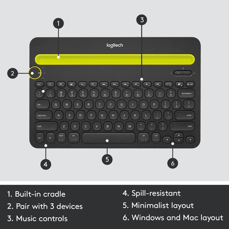 Logitech 920-006342 Bluetooth Multi-Device Keyboard K480, Black