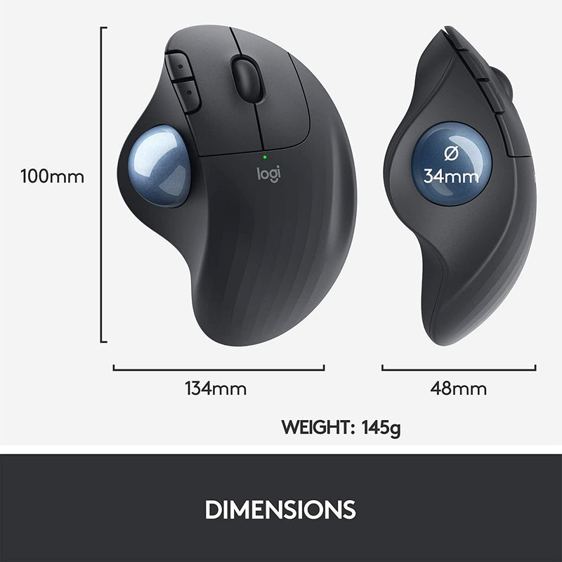 Logitech Ergo M575 Wireless Trackball Mouse - Easy Thumb Control, Precision and Smooth Tracking, Ergonomic Comfort Design, for Windows, PC and Mac with Bluetooth and USB Capabilities - Black