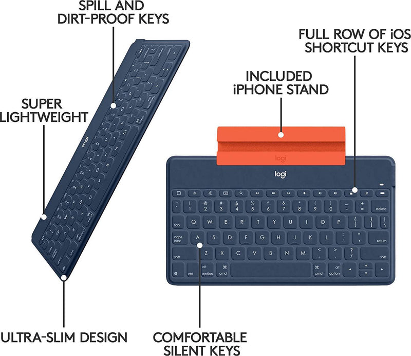 Logitech Keys-to-Go Ultra Slim Keyboard with iPhone Stand, Blue