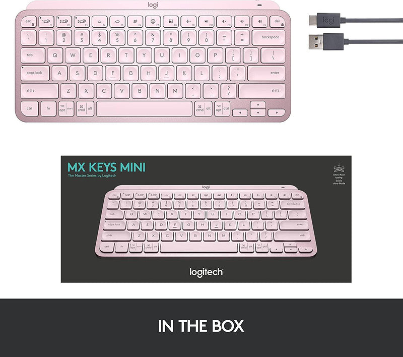 Logitech MX Keys Mini Minimalist Wireless Illuminated Keyboard, Rose