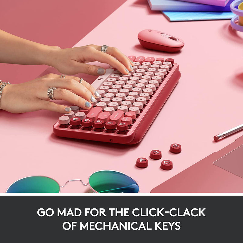 Logitech POP Keys Wireless Mechanical Keyboard with Emoji Keys, Hertbreaker Rose