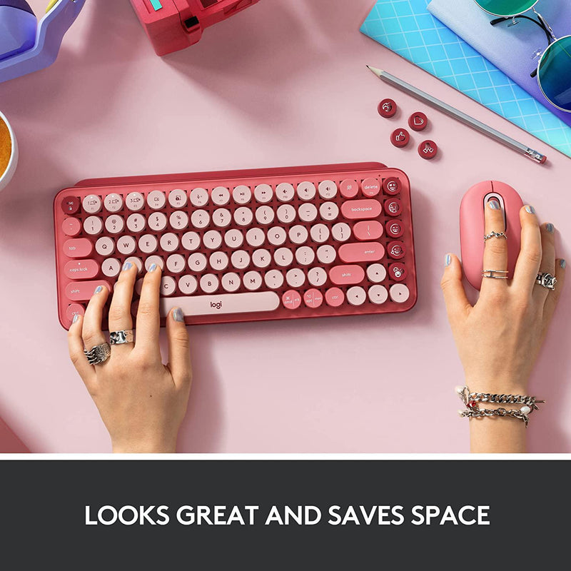 Logitech POP Keys Wireless Mechanical Keyboard with Emoji Keys, Hertbreaker Rose