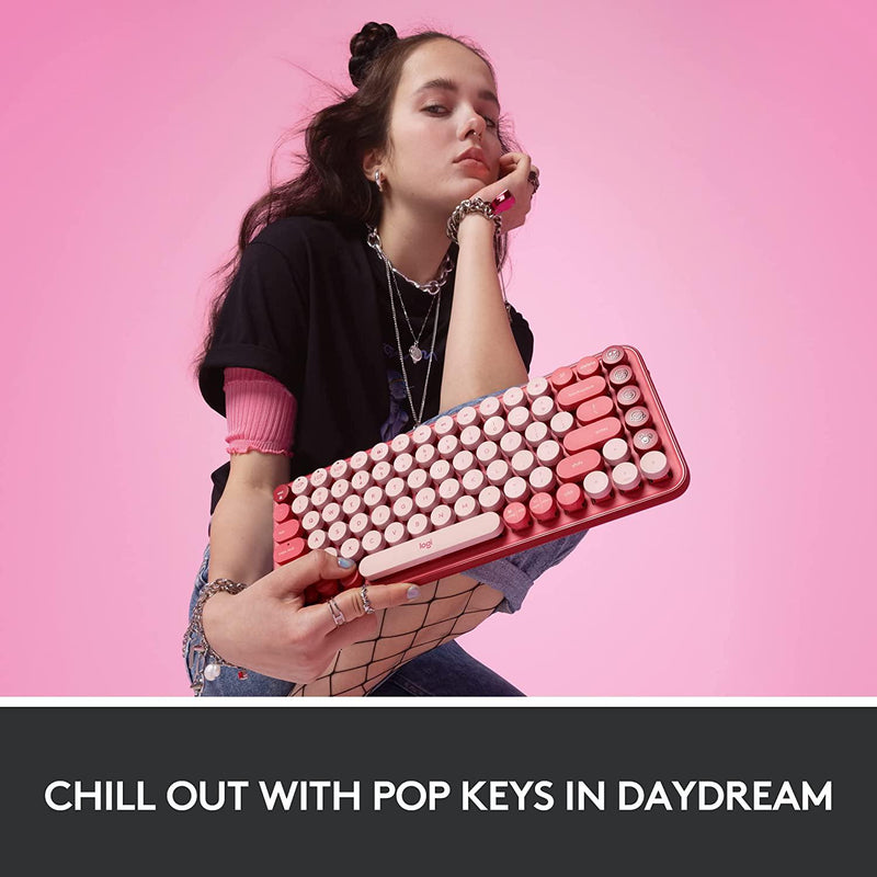 Logitech POP Keys Wireless Mechanical Keyboard with Emoji Keys, Hertbreaker Rose