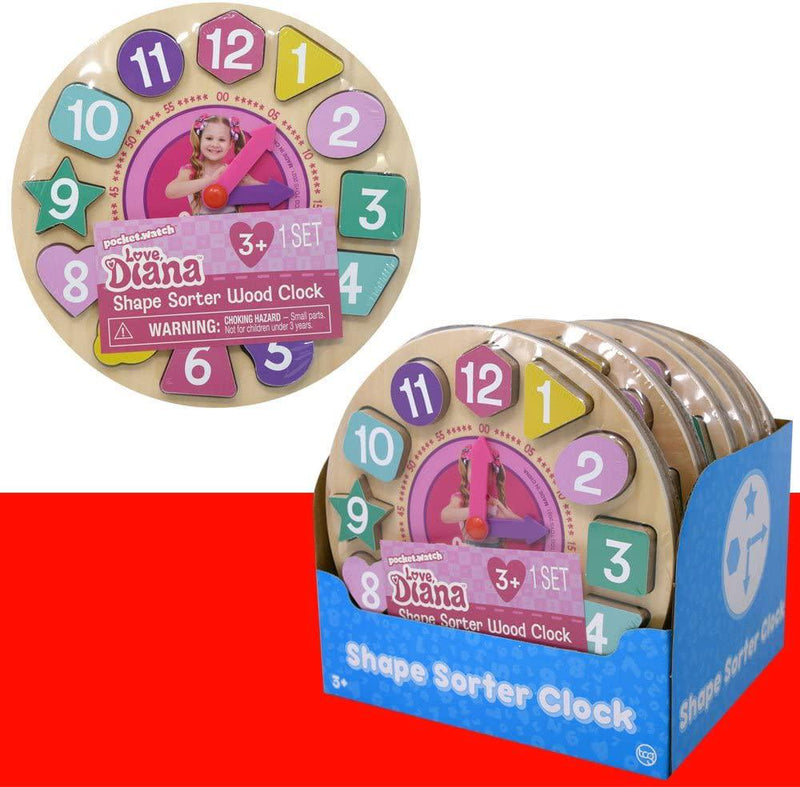 Love Diana Shape Sorter Wood Clock Wooden Shape Sorting Kids Learning Clock, Fun Shape Sorting Clock Puzzle Toy, Educational Brain Teaser Learning Time Game Teaching Clock for Kids