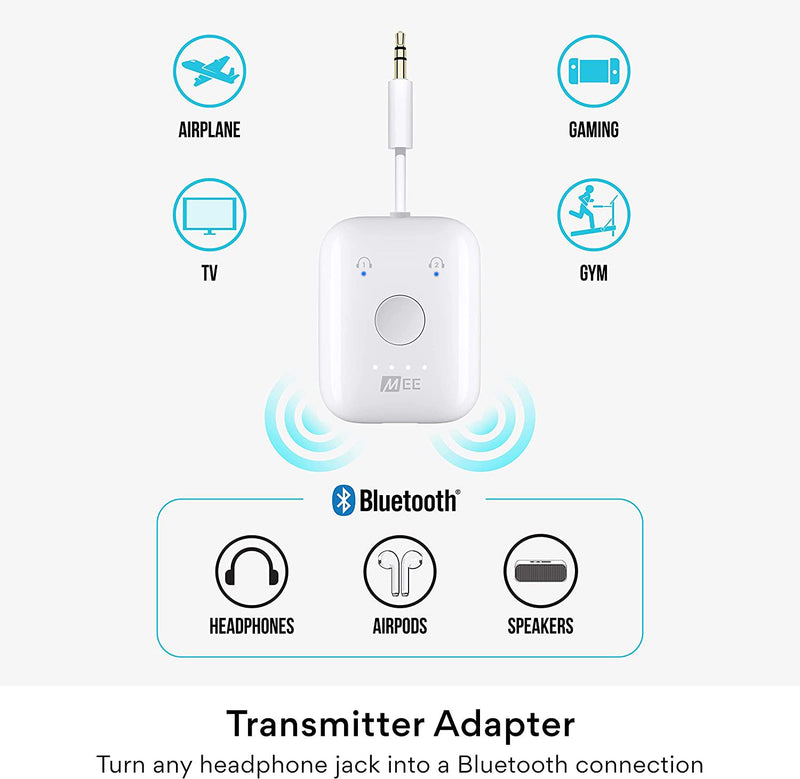  MEE audio Connect Air in-Flight Bluetooth Wireless Audio  Transmitter Adapter for up to 2 AirPods / Other Headphones; Works with All  3.5mm Aux Jacks on Airplanes, Gym Equipment, TVs, & Gaming