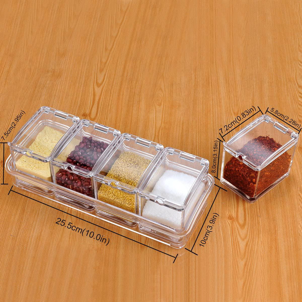 Aogist Kitchen Spice Pots 3 Pieces Clear Seasoning Box Storage Container  Condiment Jars Seasoning Rack Acrylic Seasoning Box with Cover and Spoon