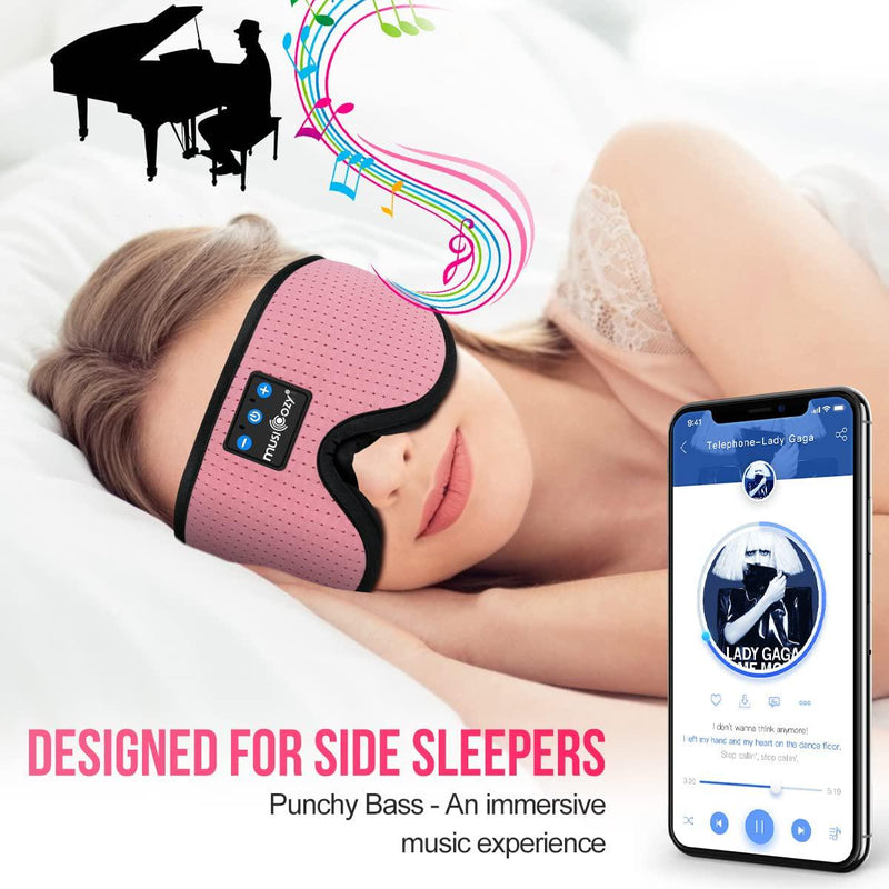 MUSICOZY Sleep Headphones Bluetooth 5.2 Headband Breathable 3D Sleeping Headphones, Wireless Music Eye Mask Sleep Earbuds for Side Sleepers Women Office Air Travel Cool Tech Gadgets Unique Gifts Pink
