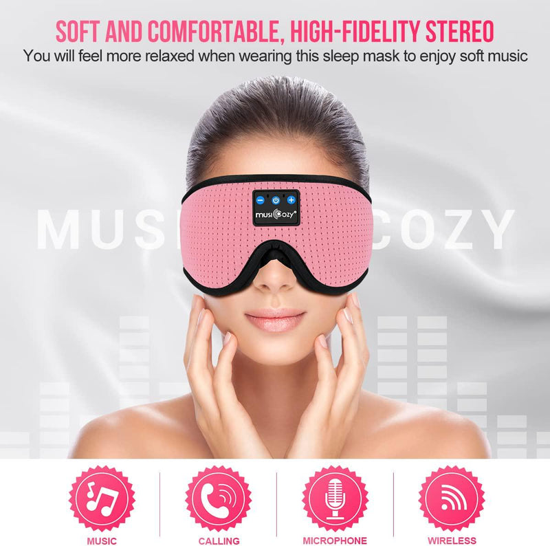 MUSICOZY Sleep Headphones Bluetooth 5.2 Headband Breathable 3D Sleeping Headphones, Wireless Music Eye Mask Sleep Earbuds for Side Sleepers Women Office Air Travel Cool Tech Gadgets Unique Gifts Pink