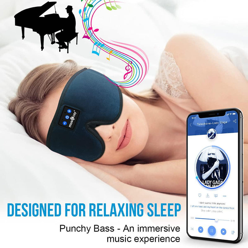 MUSICOZY Sleep Headphones 3D Bluetooth 5.2 Headband Wireless Sleep Mask, Sleeping Headphones Music Eye Mask Earbuds for Side Sleepers, Air Travel, Built-in Ultra Soft Thin Speakers Microphones