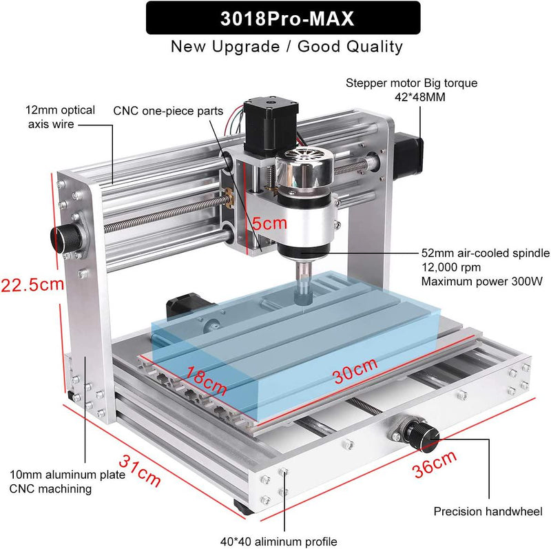 CNC 3018 Pro MAX Engraver With 300W Spindle Mini Engraving Machine Desktop  3 AXIS PCB Milling Machine With ER11 DIY Wood Router