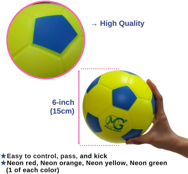 Macro Giant 6 inch (Diameter) Safe Soft Foam Soccer, Set of 4, Beginner, Training Practice, Kickball, Kids Toys