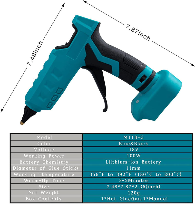 Mellif Cordless Hot Glue Gun for Makita 18V Battery, Handheld Electric Power Glue Gun Full Size for Arts and Crafts and DIY with 20 Glue Sticks (Battery Not Included)