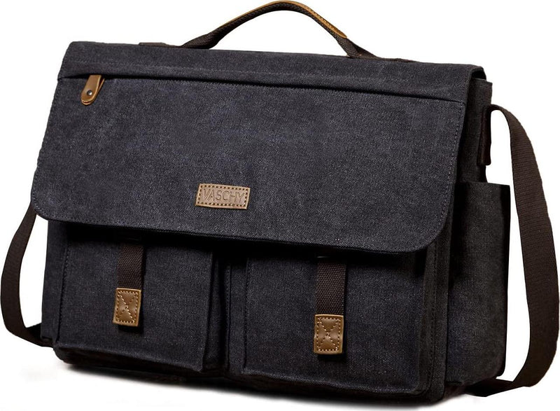 17 inch Laptop Messenger Bag, Vaschy Vintage Waxed Canvas Leather
