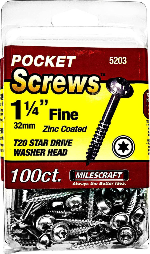 Milescraft SQD Pocket Fine Wood Screw 100-Pieces, 8G x 31 mm Size, 1.25