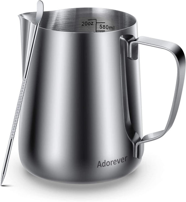 Milk Frothing Pitcher 600ml/350ml/900ml (20oz/12oz/32oz) Steaming Pitchers Stainless Steel Milk/Coffee/Cappuccino/Latte Art Barista Steam Pitchers Milk Jug Cup with Decorating Art Pen, Latte Arts
