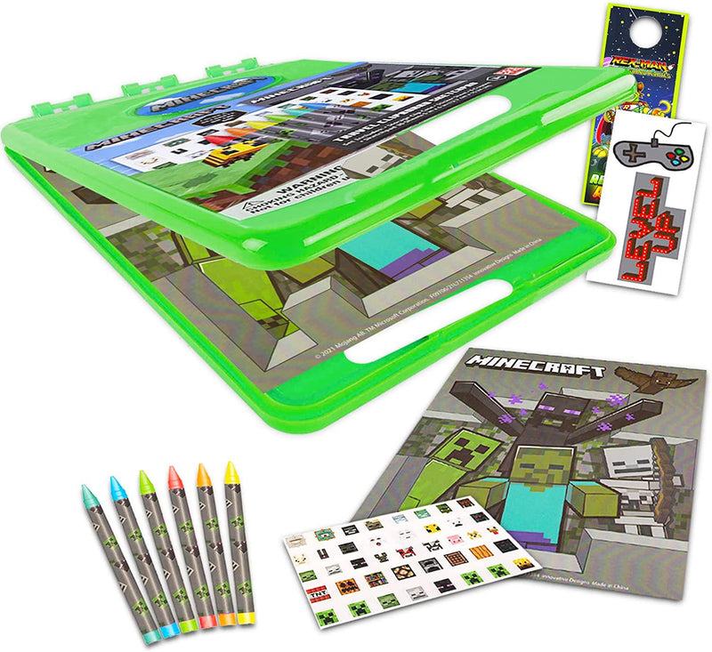 Minecraft Lap Desk Travel Art Set - Bundle with Minecraft Art Clipboard  with Sketchpad and Coloring Utensils Plus Battle Party Stickers and More  (Art