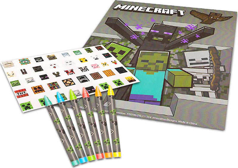 Minecraft Lap Desk Travel Art Set - Bundle with Minecraft Art Clipboard with Sketchpad and Coloring Utensils Plus Battle Party Stickers and More (Art Lap Desk for Kids)